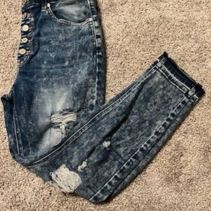 Kancan destroyed acid washed button fly jeans